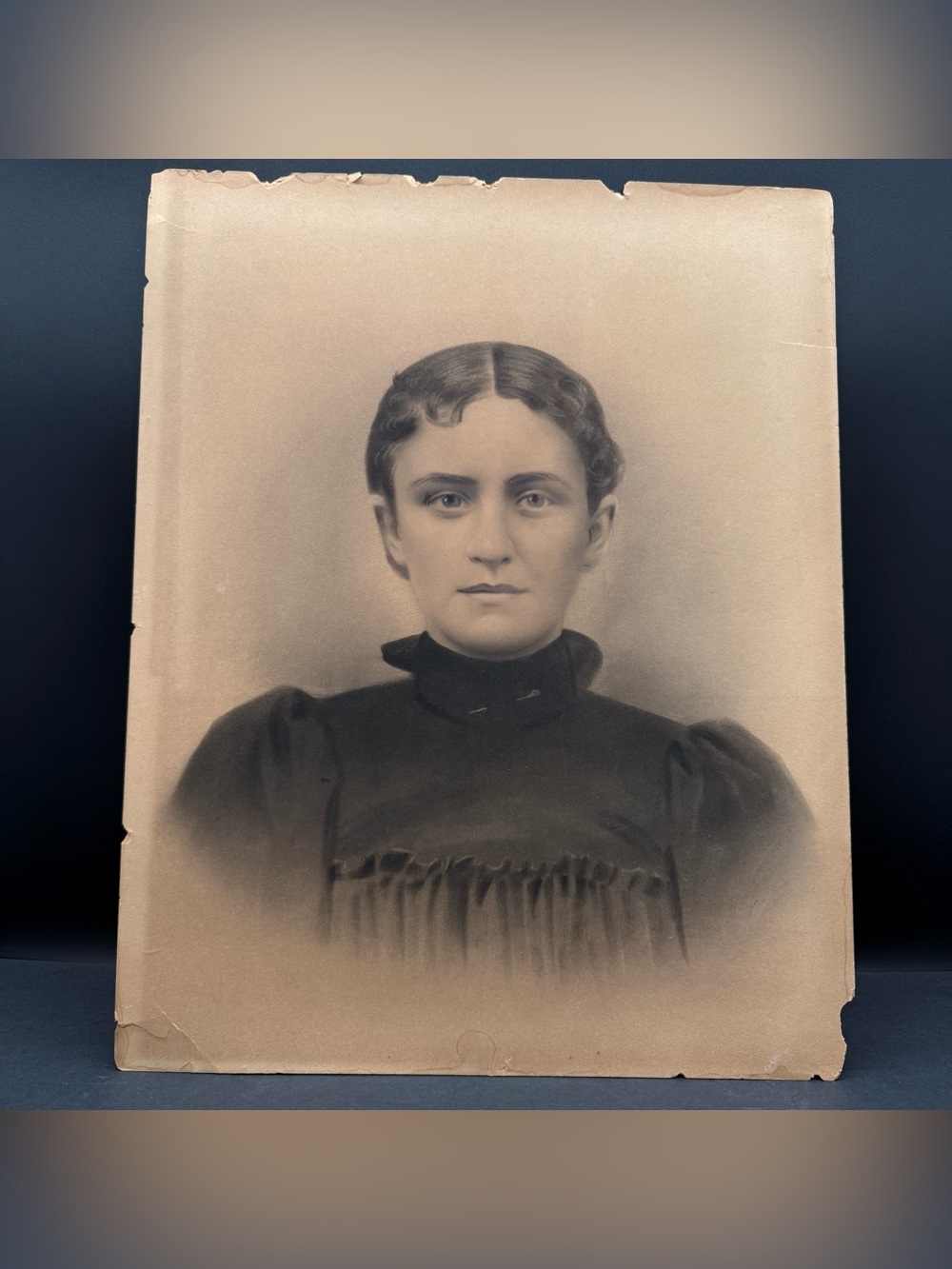 Antique Photograph In Pencil /Charcoal 20x16 Hauntingly Beautiful Eyes Halloween
